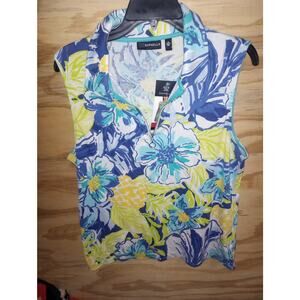 Women's NWT Rafaella Tank Top Sleeveless Polo Tropical XL Ceramic RSKSE061